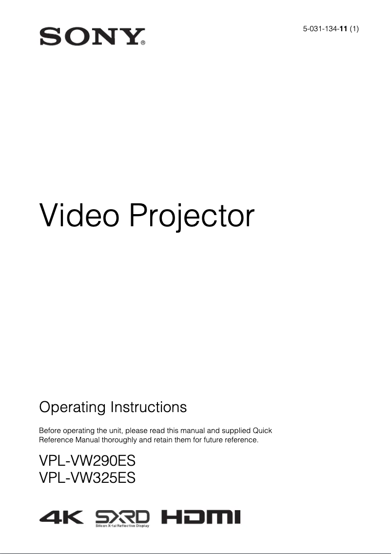 Página 1 del manual Manual de usuario Sony VPL-VW325ES