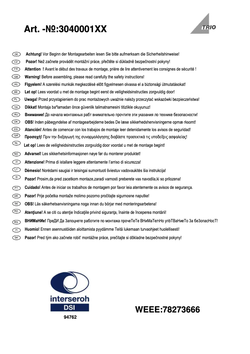 Page 1 de la notice Manuel utilisateur Trio Lighting Zucca 304000106