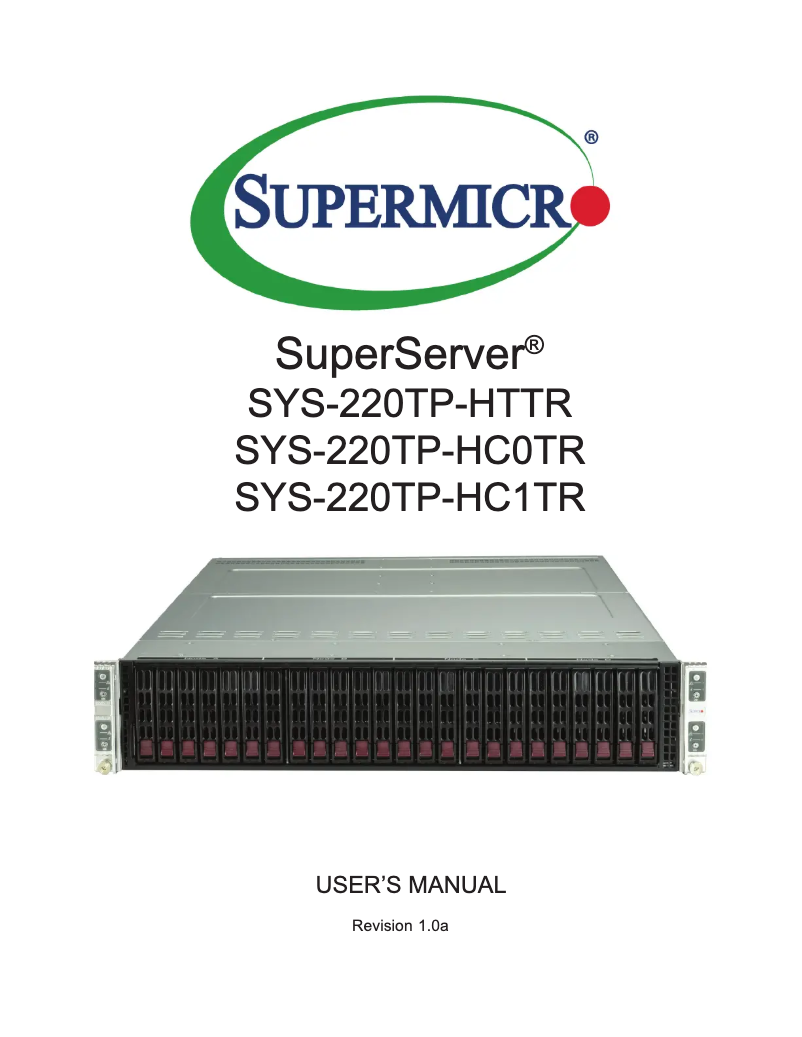 Page 1 de la notice Manuel utilisateur Supermicro SuperServer SYS-220TP-HTTR