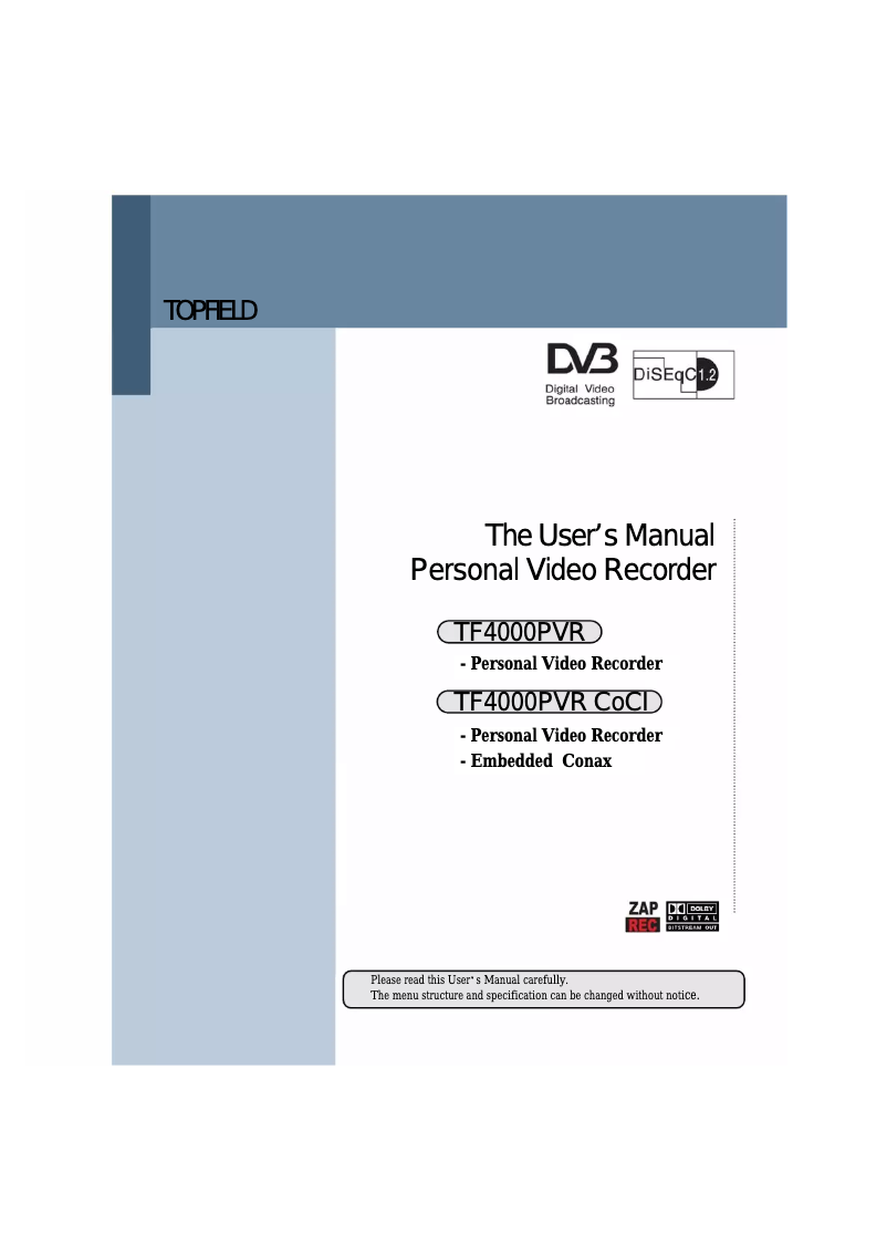 Imagen de la primera página del manual del dispositivo TF 4000 PVR CoCI