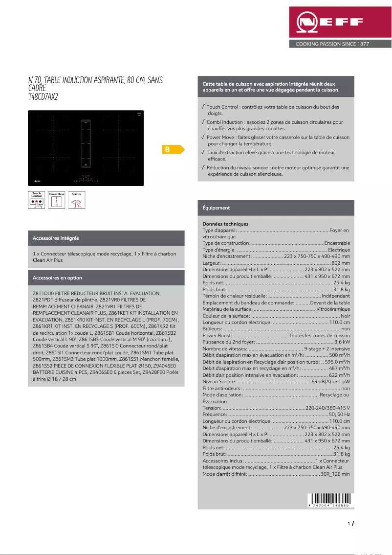 Page 1 de la notice Fiche technique Neff T48CD7AX2