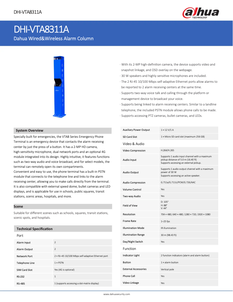 Page 1 de la notice Fiche technique Dahua Technology VTA8311A