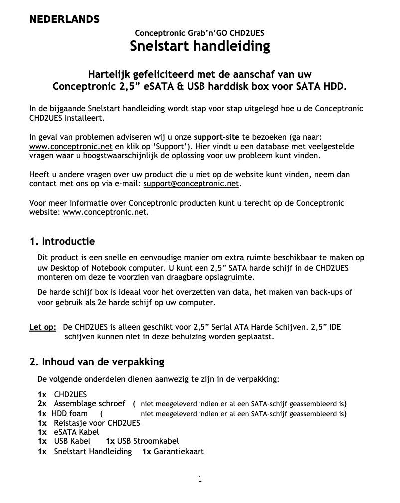 Page 1 de la notice Manuel utilisateur Conceptronic CHD2UES200