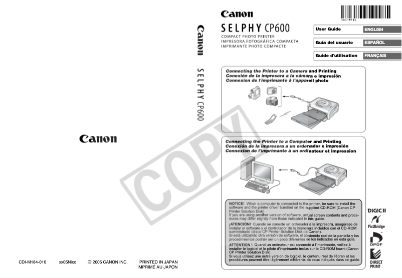 Page 1 de la notice Manuel utilisateur Canon Selphy CP600