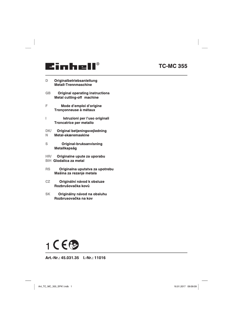 Page 1 de la notice Manuel utilisateur Einhell TC-MC 355