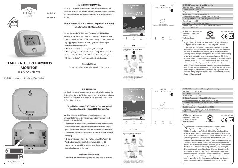 Page n°1 - Manuel utilisateur Elro SF40TH11