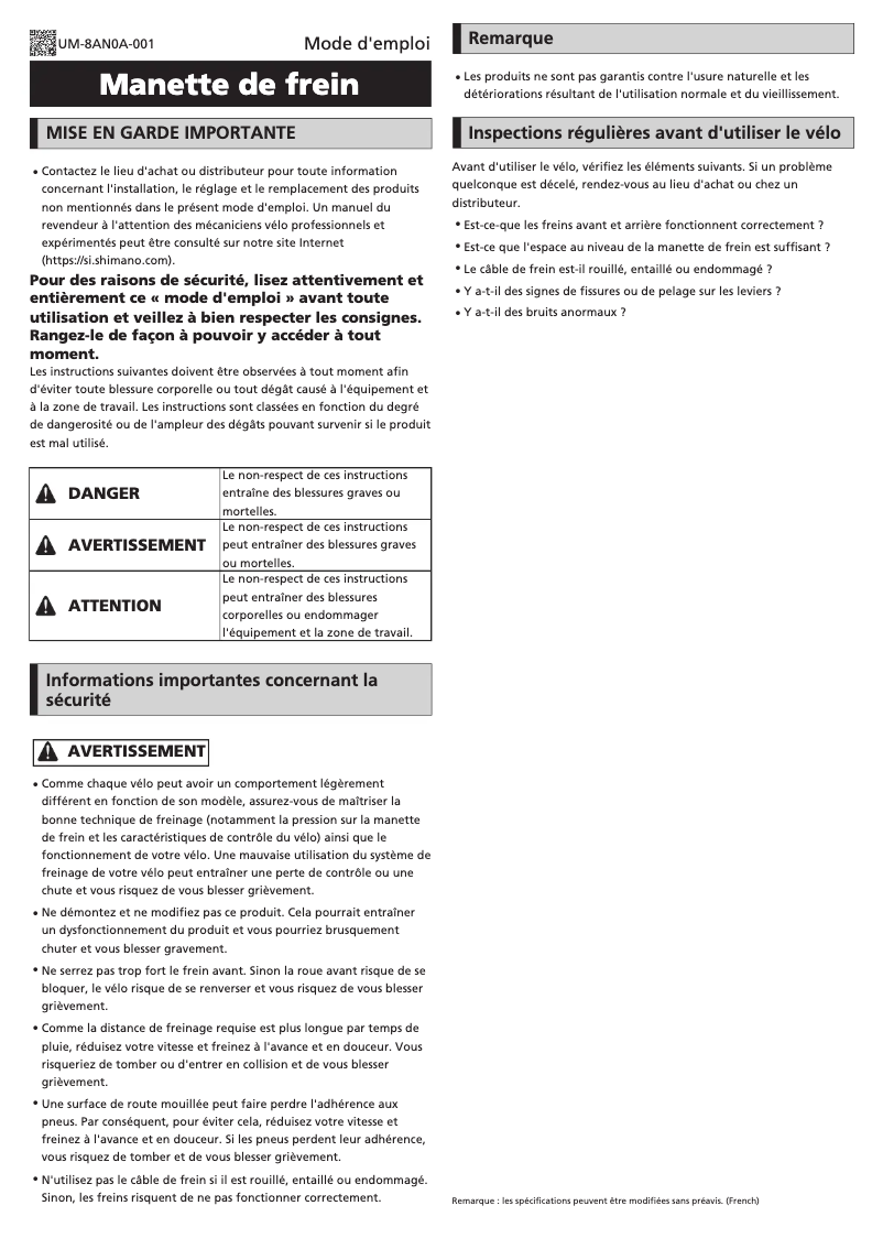 Page n°1 - Manuel utilisateur Shimano BL-C6010