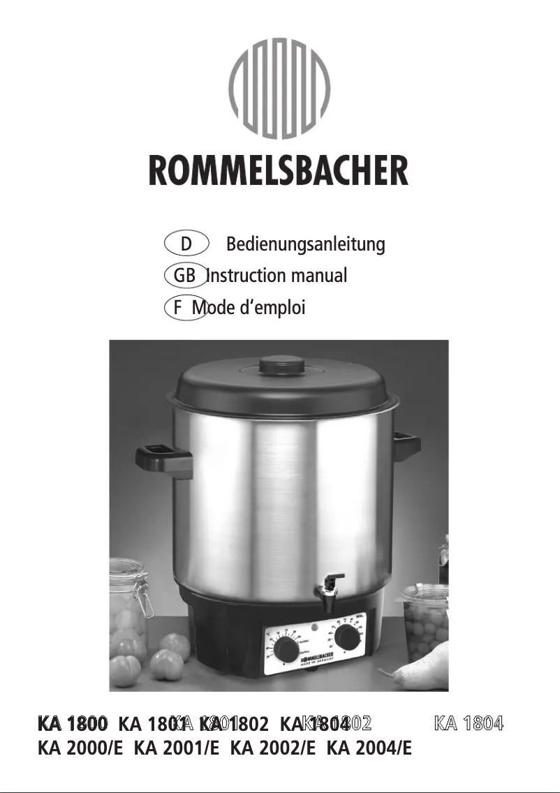 Page n°1 - Manuel utilisateur Rommelsbacher KA 2001/E