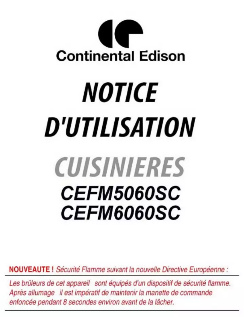 Page n°1 - Manuel utilisateur Continental Edison CEFM6060SC