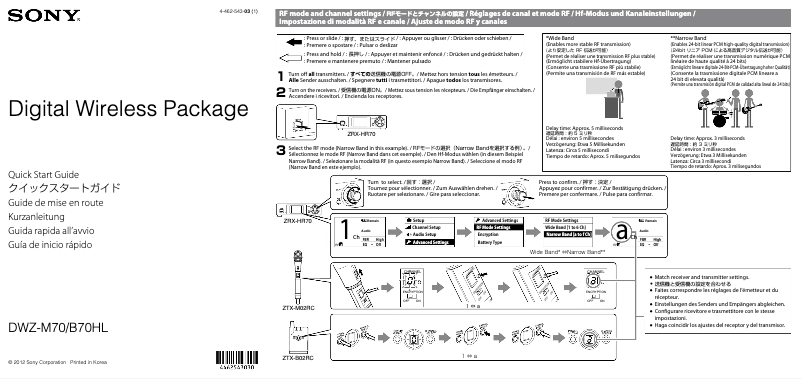 Page 1 de la notice Guide de démarrage rapide Sony DWZ-M70