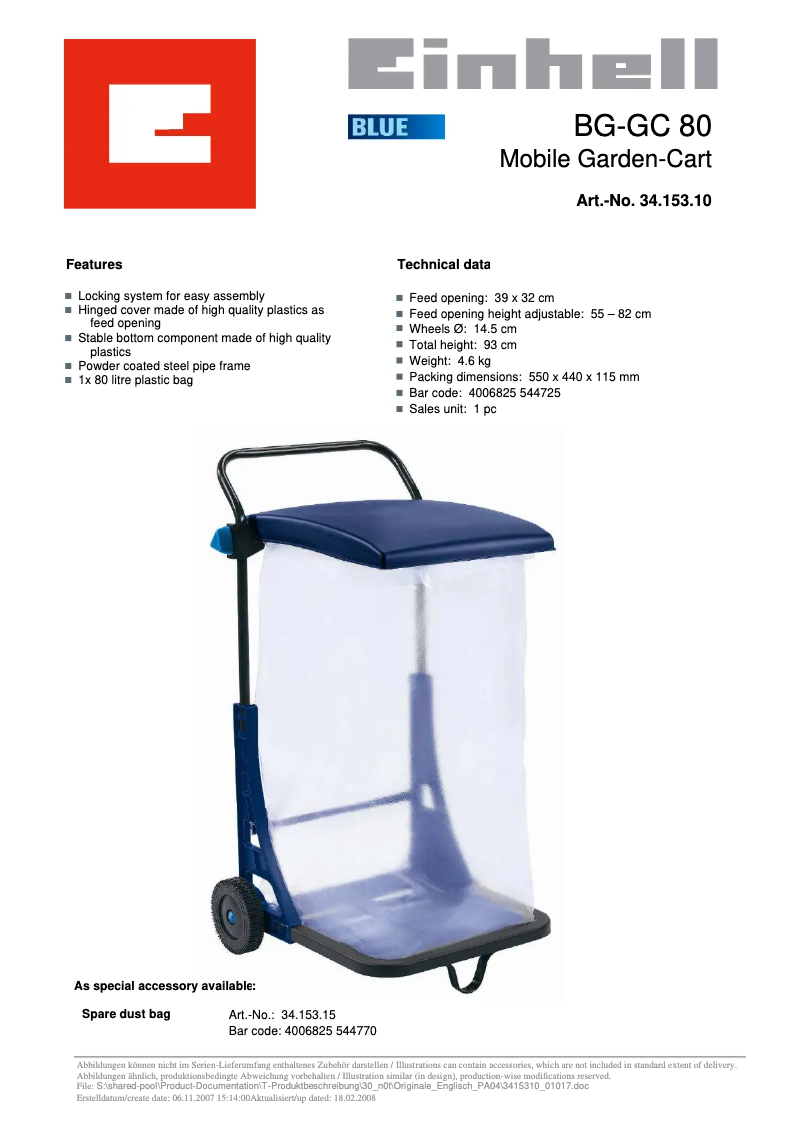Page n°1 - Manuel utilisateur Einhell BG-GC 80