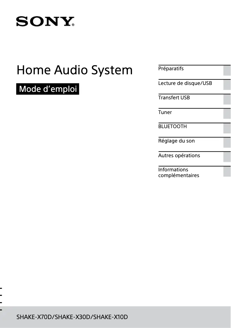 Image de la première page du manuel de l'appareil SHAKE-X30D