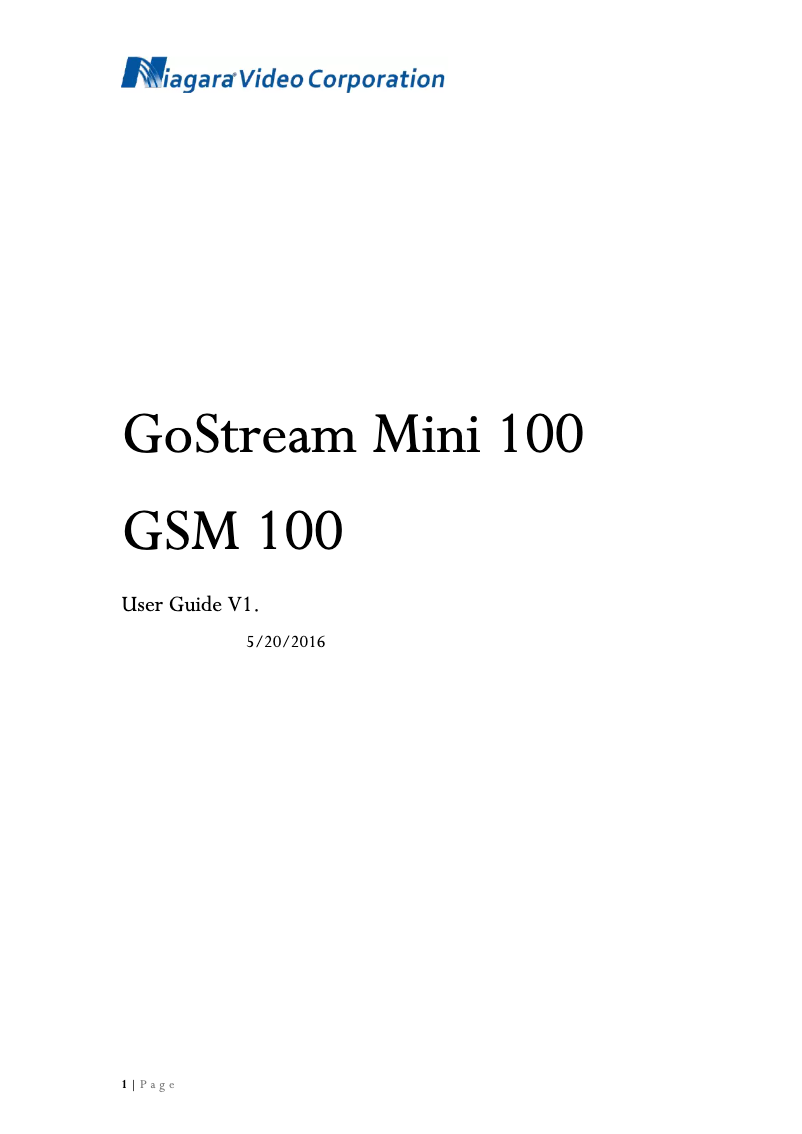 Page 1 de la notice Manuel utilisateur Niagara GoStream Mini 100 GSM 100