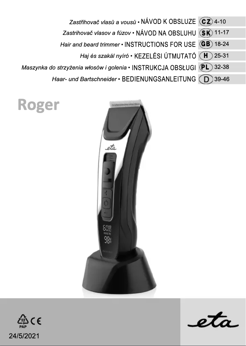 Page n°1 - Manuel utilisateur Eta Roger