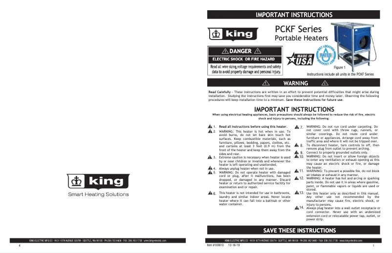 Page 1 de la notice Manuel utilisateur King PCKF2025-3