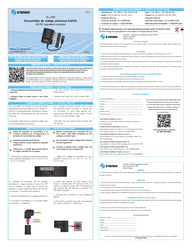 Page 1 de la notice Manuel utilisateur Steren ELI-055