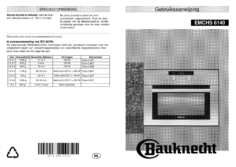 Page 1 de la notice Manuel utilisateur Bauknecht EMCHS 6140 AL