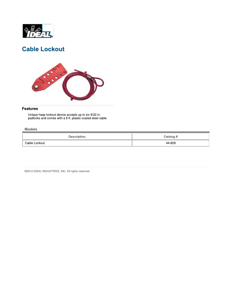 Page 1 de la notice Fiche technique Ideal 44-829