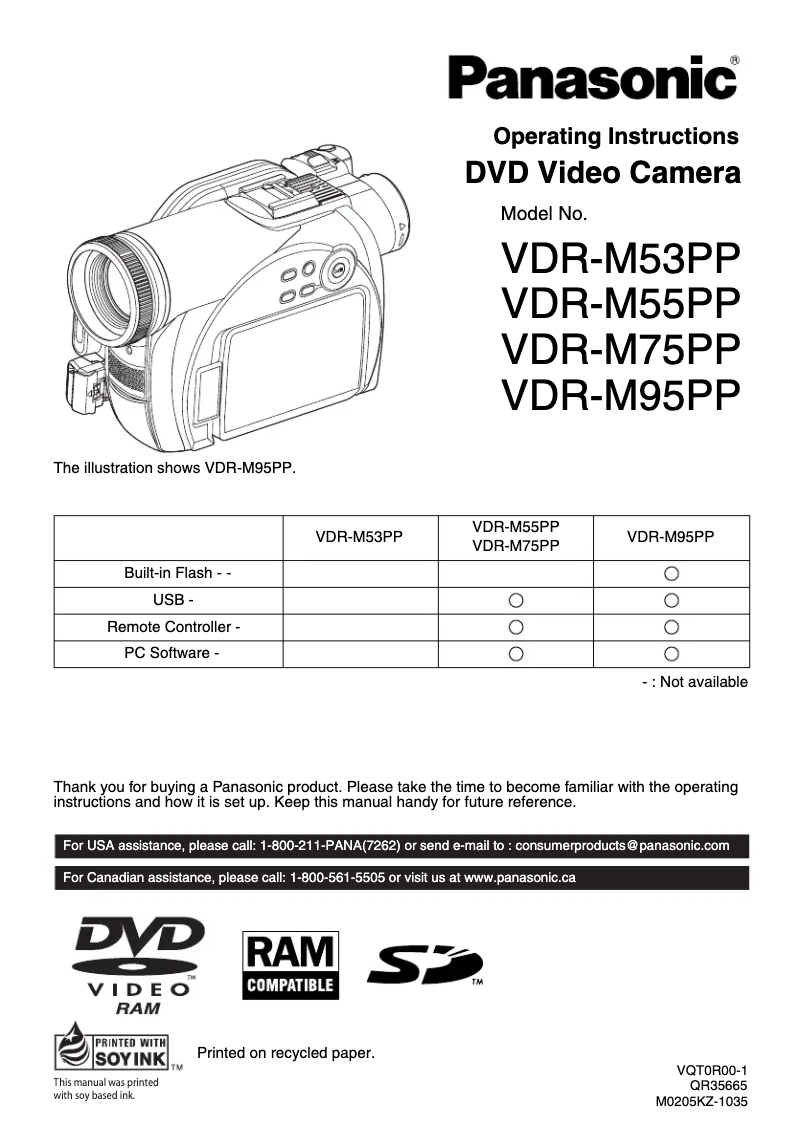 Page n°1 - Manuel utilisateur Panasonic VDR-M95PP
