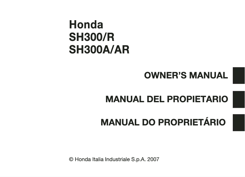 Page 1 de la notice Manuel utilisateur Honda SH300/R (2007)