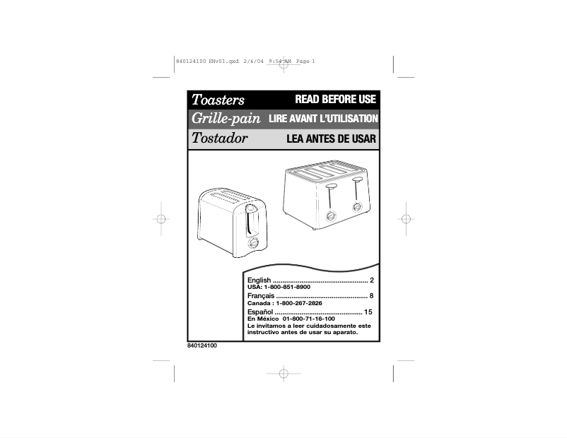 Page n°1 - Manuel utilisateur Proctor Silex 22605