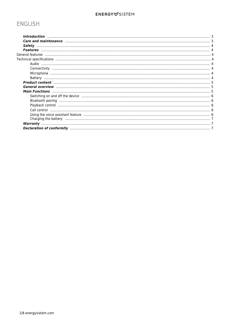 Page n°1 - Manuel utilisateur Energy Sistem Earphones Sport 6 True Wireless
