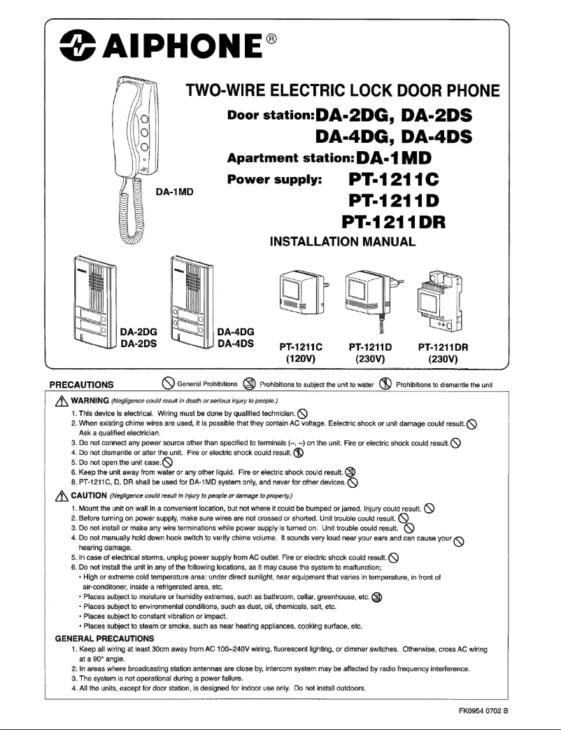 Página 1 del manual Manual de usuario Aiphone DA-1AS