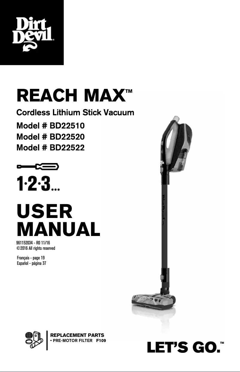 Page n°1 - Manuel utilisateur Dirt Devil Reach Max