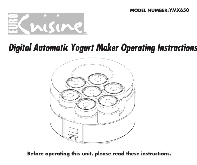 Page 1 de la notice Manuel utilisateur Euro Cuisine YMX650
