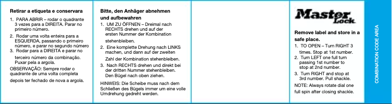 Page n°1 - Manuel utilisateur Master Lock 1530EURDCM