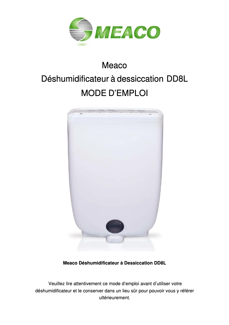 Page n°1 - Manuel utilisateur Meaco DD8L Junior