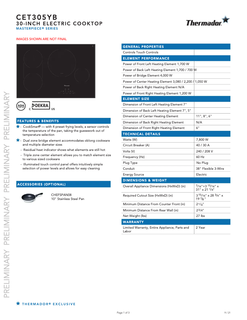 Image de la première page du manuel de l'appareil CET305YB