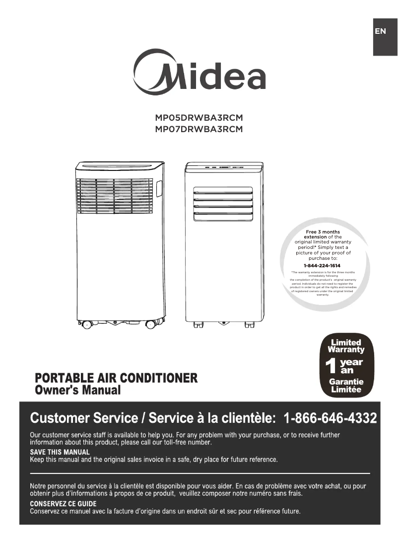 Page 1 de la notice Manuel utilisateur Midea MP07DRWBA3RCM