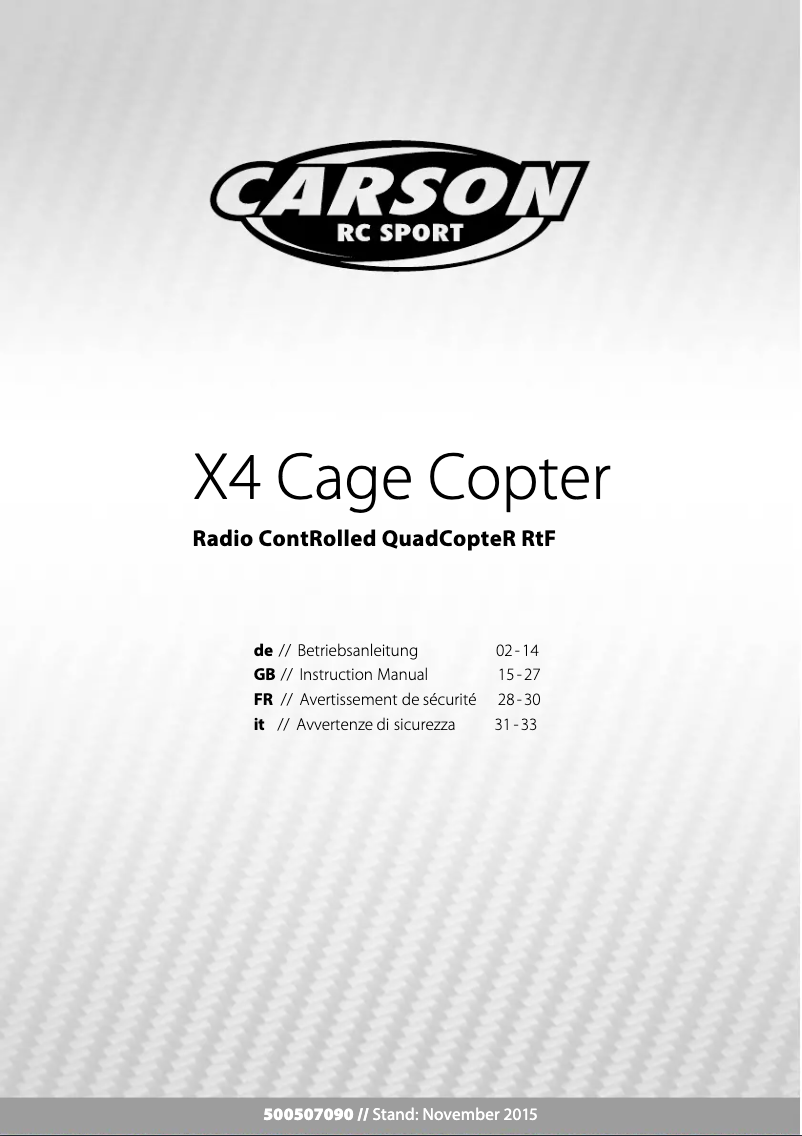 Page 1 de la notice Manuel utilisateur Carson X4 Cage Copter
