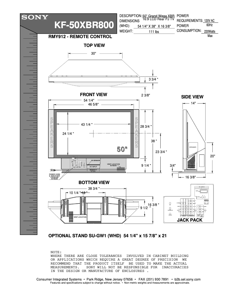 Page 1 de la notice Guide d'installation Sony KF-50XBR800
