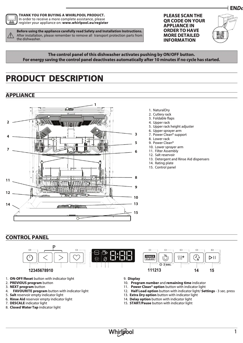 Page 1 de la notice Manuel utilisateur Whirlpool W7I HP42 L