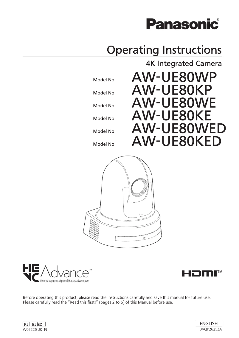 Page 1 de la notice Manuel utilisateur Panasonic AW-UE80
