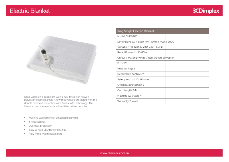 Page n°1 - Fiche technique Dimplex DHEBPKS