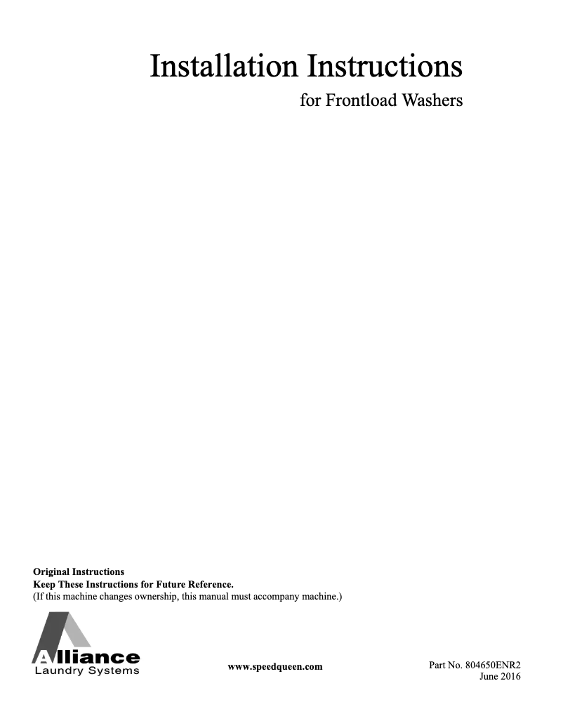 Page 1 de la notice Guide d'installation Speed Queen FF7010BN