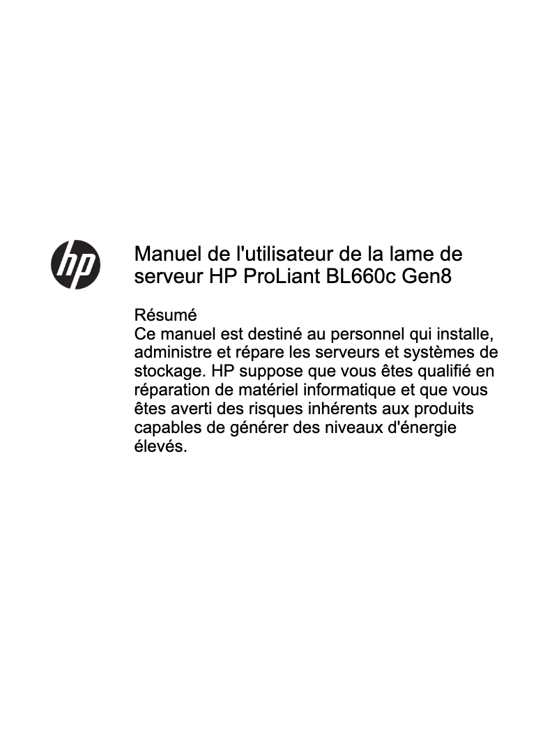 Page 1 de la notice Manuel utilisateur HP ProLiant BL660c G8