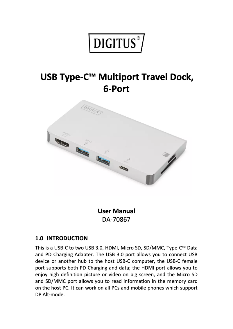 Page 1 de la notice Manuel utilisateur ASSMANN Electronic DA-70867