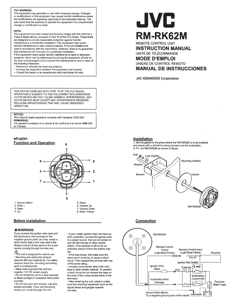 Page n°1 - Manuel utilisateur JVC RM-RK62M