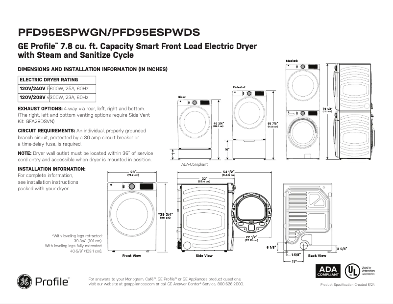 Page n°1 - Fiche technique GE PFD95ESPWDS