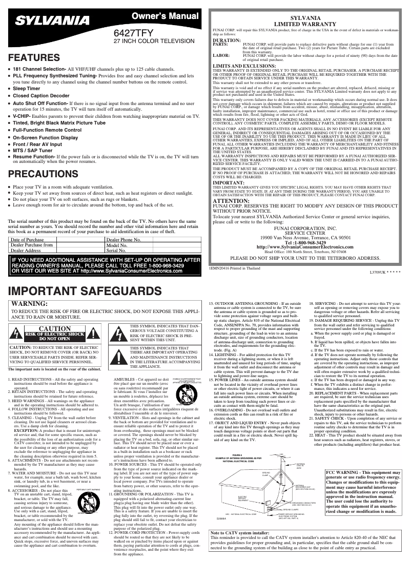 Image de la première page du manuel de l'appareil 6427TFY