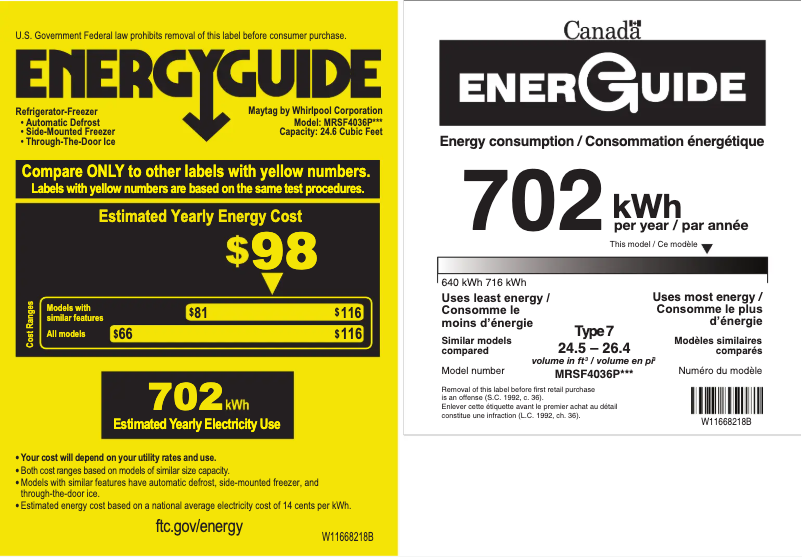Page 1 de la notice Label énergétique Maytag MRSF4036PB