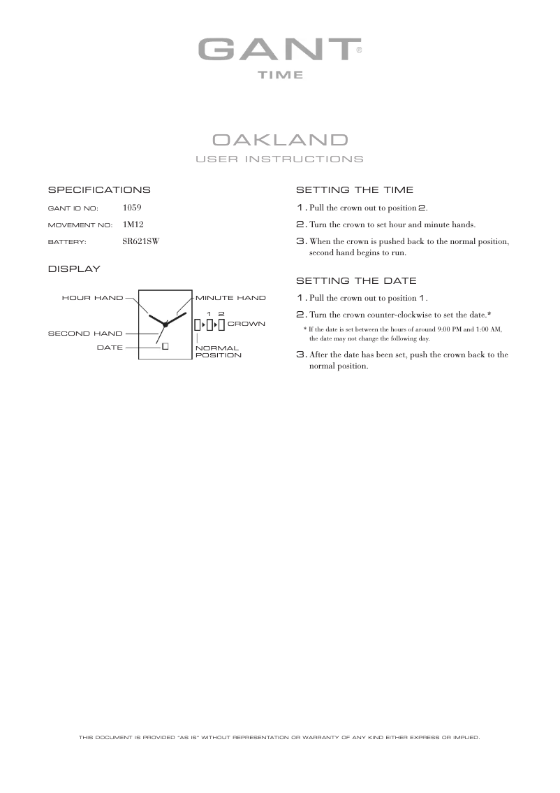 Page n°1 - Manuel utilisateur Gant Oakland 1059