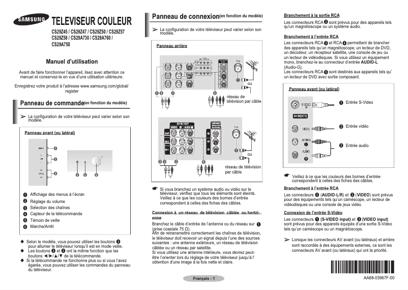 Page 1 de la notice Manuel utilisateur Samsung CS-29Z50M1