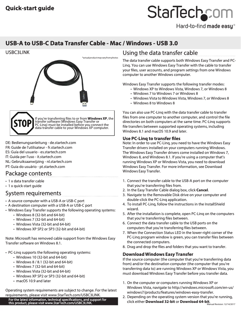 Page 1 de la notice Manuel utilisateur StarTech.com USBC3LINK