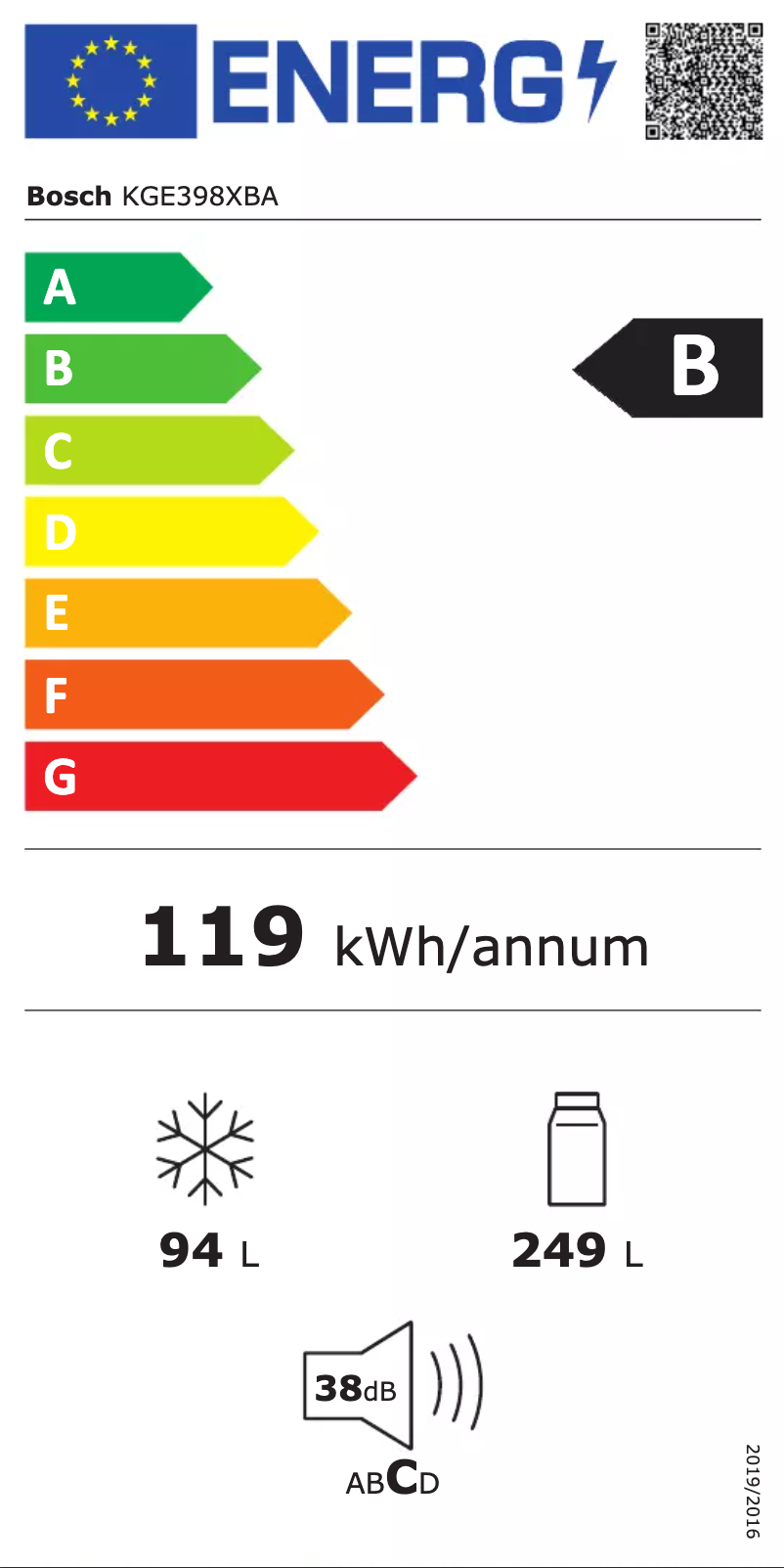 Page n°1 - Label énergétique Bosch KGE398XBA