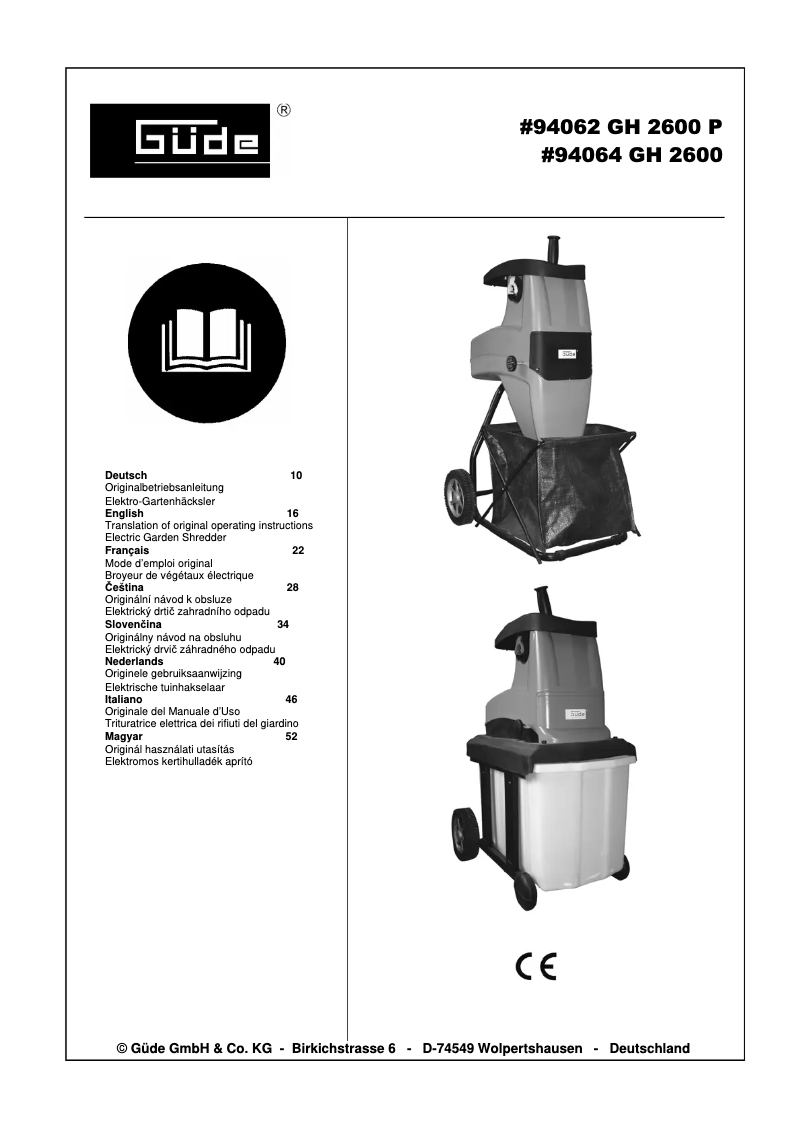 Page n°1 - Manuel utilisateur Güde GH 2600